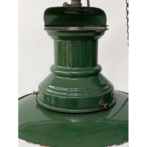 119 - HALL LANTERN, Edwardian green enamelled converted gas lamp, 90cm H.