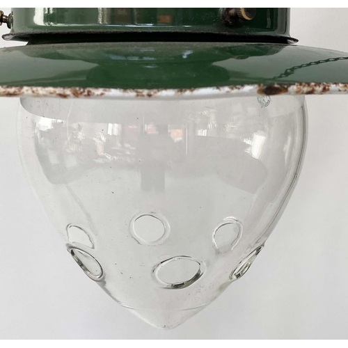 119 - HALL LANTERN, Edwardian green enamelled converted gas lamp, 90cm H.