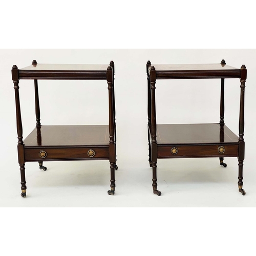 125 - LAMP TABLES, a pair, George III design mahogany and crossbanded each with undertier drawer, 44cm x 4... 