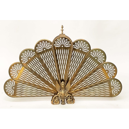 129 - 'FAN' FIREGUARD, 19th century style pierced brass foldout with winged griffin centre, 63cm H x 88cm ... 