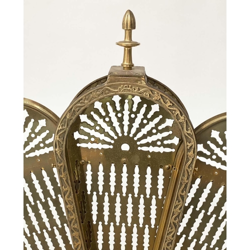 129 - 'FAN' FIREGUARD, 19th century style pierced brass foldout with winged griffin centre, 63cm H x 88cm ... 