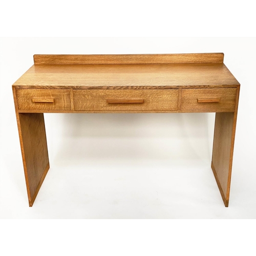 131 - WRITING TABLE, 1950s oak in the manner of Heals of London with three frieze drawers, 122cm W x 51cm ... 