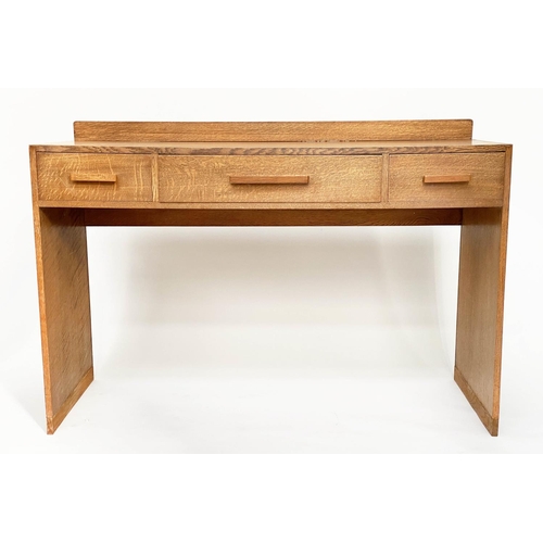 131 - WRITING TABLE, 1950s oak in the manner of Heals of London with three frieze drawers, 122cm W x 51cm ... 