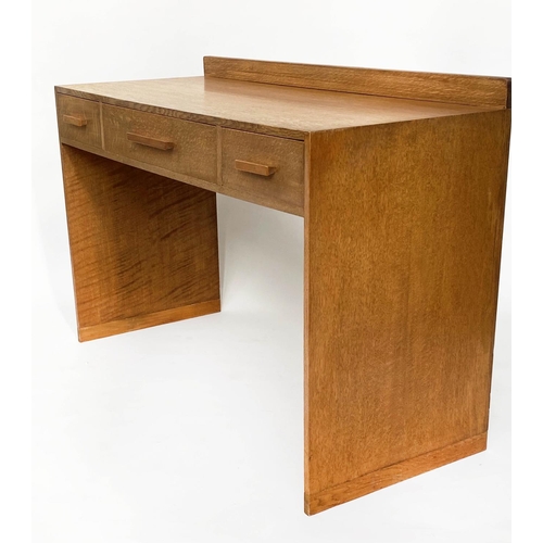 131 - WRITING TABLE, 1950s oak in the manner of Heals of London with three frieze drawers, 122cm W x 51cm ... 