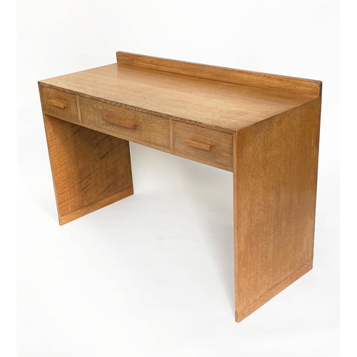 131 - WRITING TABLE, 1950s oak in the manner of Heals of London with three frieze drawers, 122cm W x 51cm ... 