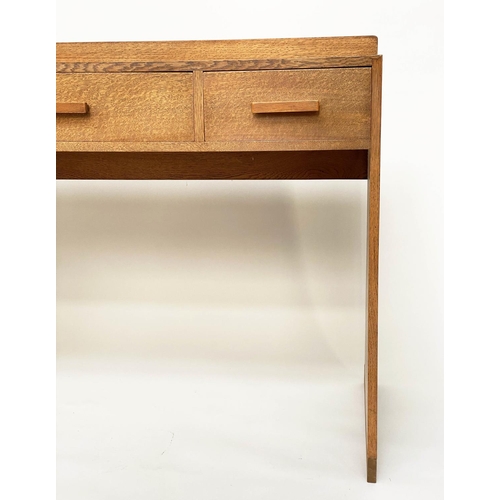 131 - WRITING TABLE, 1950s oak in the manner of Heals of London with three frieze drawers, 122cm W x 51cm ... 