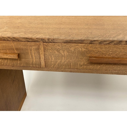 131 - WRITING TABLE, 1950s oak in the manner of Heals of London with three frieze drawers, 122cm W x 51cm ... 