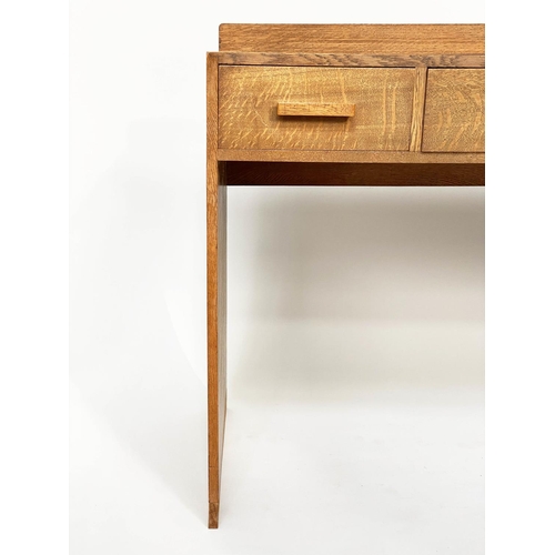 131 - WRITING TABLE, 1950s oak in the manner of Heals of London with three frieze drawers, 122cm W x 51cm ... 