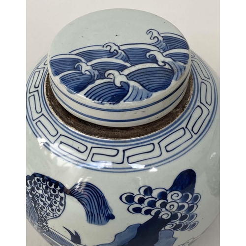 134 - CHINESE JARS, a set of three Chinese blue and white ceramic lidded jar form, 25cm H. (3)