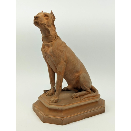 14 - FIGURE OF A DOG, probably 19th century, terracotta, named 'Carlo', inscribed to base, 'Photosculptur... 
