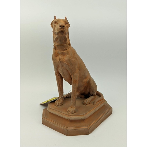 14 - FIGURE OF A DOG, probably 19th century, terracotta, named 'Carlo', inscribed to base, 'Photosculptur... 