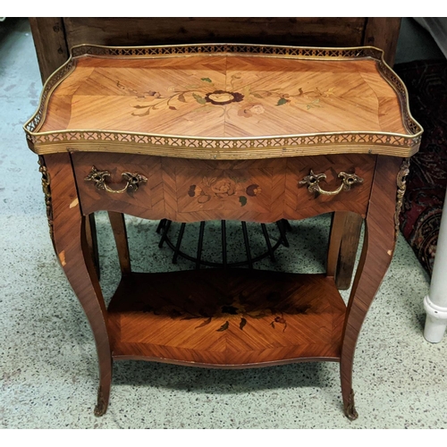 170 - SIDE TABLE, 57cm x 34cm x 68cm H, Louis XV style with floral marquetry style detail and brass galler... 