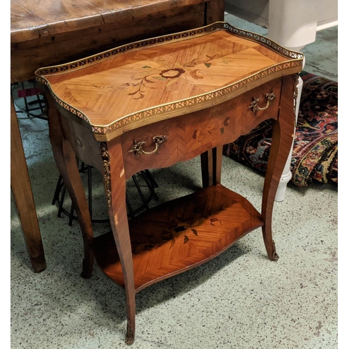 170 - SIDE TABLE, 57cm x 34cm x 68cm H, Louis XV style with floral marquetry style detail and brass galler... 