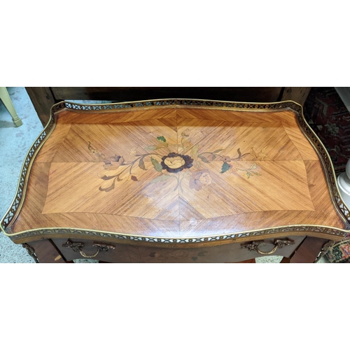 170 - SIDE TABLE, 57cm x 34cm x 68cm H, Louis XV style with floral marquetry style detail and brass galler... 