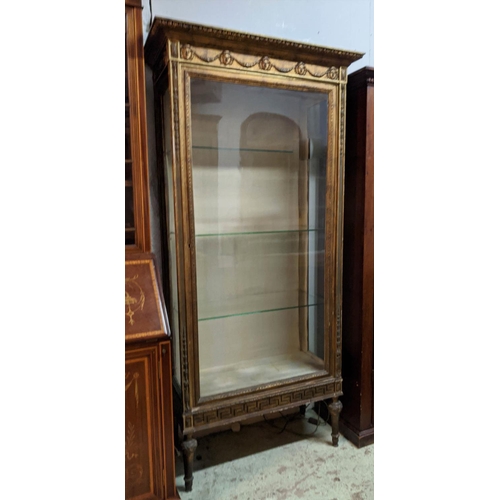 173 - VITRINE, 91cm x 191cm H x 43cm, 19th century giltwood with a decorative frieze and glazed door enclo... 