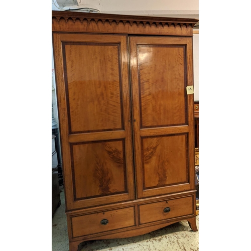 179 - WARDROBE, 137cm x 61cm x 210cm H, late Georgian satinwood and crossbanded with two panelled doors en... 