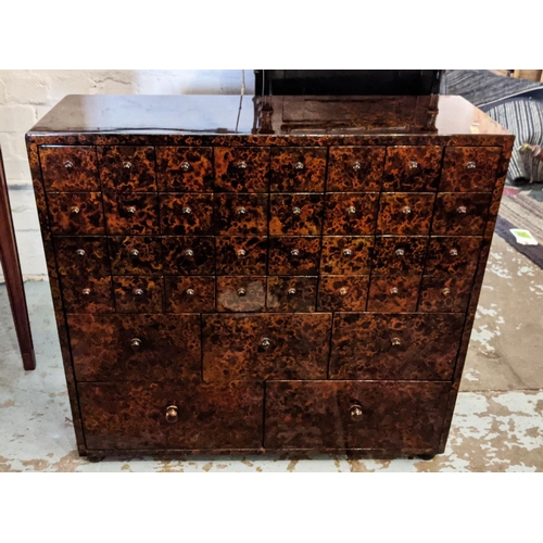 186 - BANK OF DRAWERS , 75cm W x 68cm H x 26cm D Vietnamese speckled lacquered with thirty seven drawers.