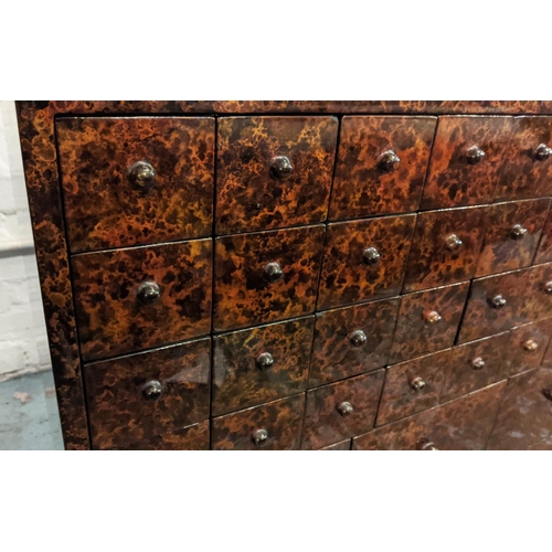 186 - BANK OF DRAWERS , 75cm W x 68cm H x 26cm D Vietnamese speckled lacquered with thirty seven drawers.