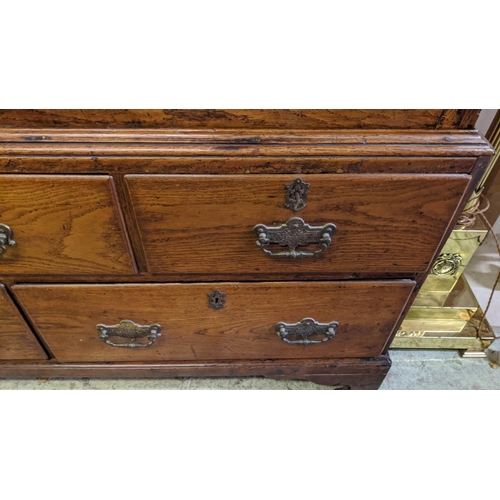 193 - LIVERY CUPBOARD, 18th century and later oak two double panel doors, base with five drawers, 140cm H ... 