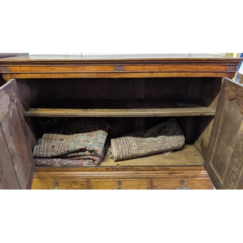 193 - LIVERY CUPBOARD, 18th century and later oak two double panel doors, base with five drawers, 140cm H ... 