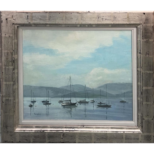 21 - DELNY GOALEN (Scottish 20th century), 'Moorings at Gourock', oil on canvas, framed and glazed.