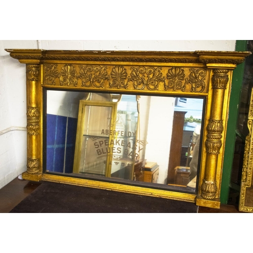 268 - OVERMANTEL, 78cm H x 128cm W, Regency giltwood and gesso with later pub style inscribed plate.