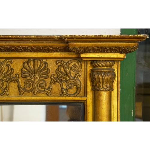 268 - OVERMANTEL, 78cm H x 128cm W, Regency giltwood and gesso with later pub style inscribed plate.