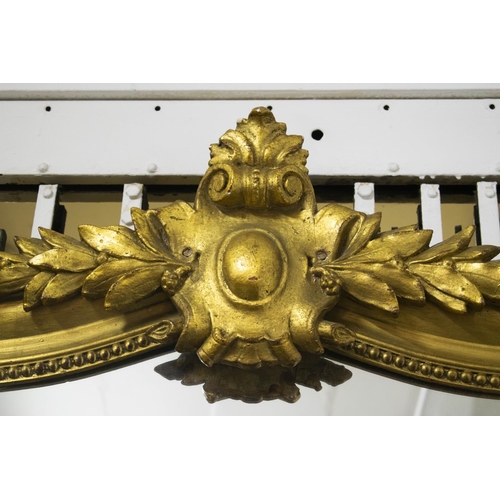 270 - OVERMANTEL, 134cm H x 104cm W, 19th century French giltwood with cabochon and laurel leaf crest.