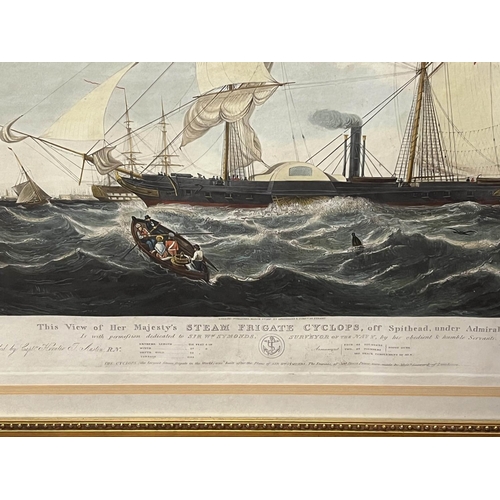 36 - HENRY PAPPRIL after W A Knell 'The view of Her Majestys Steam Frigate Cyclops', hand coloured engrav... 