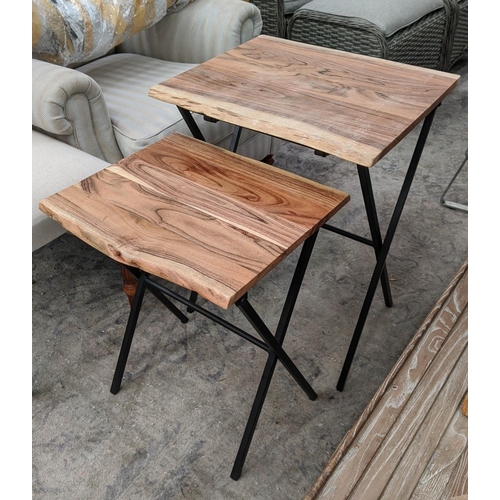 383 - SIDE TABLES, a graduated pair, natural edge detail to tops, 51cm x 44cm x 64cm at largest. (2)