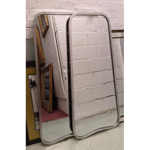 384 - WALL MIRRORS, a pair, 58cm x 124cm, 1950's Italian style lozenge design, silvered frames. (2)