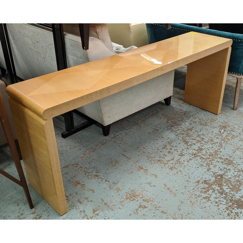 413 - CONSOLE TABLE, 183cm x 41cm x 73cm, contemporary light wood design.