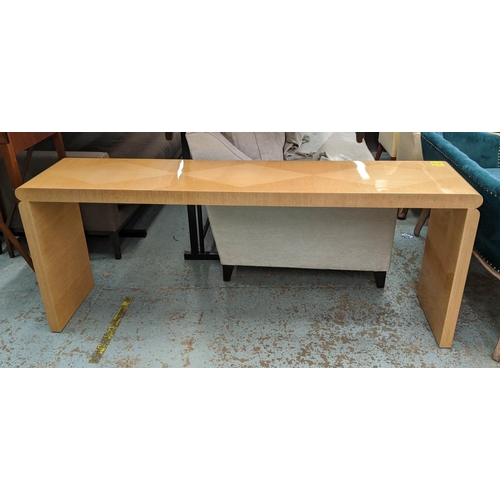 413 - CONSOLE TABLE, 183cm x 41cm x 73cm, contemporary light wood design.