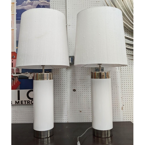 415 - TABLE LAMPS, a pair, contemporary oversized design, with white shades, 91cm H x approx in all. (2)