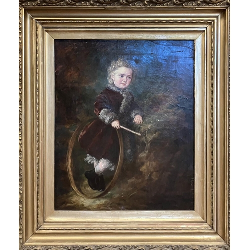 58 - 19TH CENTURY SCHOOL, 'Child with Hoop', oil on canvas, 51cm x 41cm, framed.