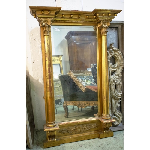 271 - PIER MIRROR, 143cm H x 94cm W, Regency giltwood with later pub style inscribed plate flanked by colu... 