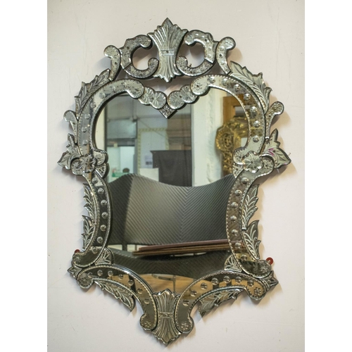 274 - WALL MIRROR, 89cm H x 69cm w, Venetian style of cartouche shape.