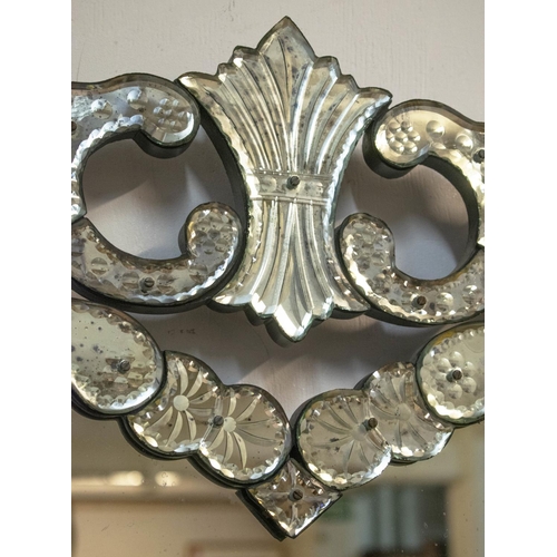 274 - WALL MIRROR, 89cm H x 69cm w, Venetian style of cartouche shape.