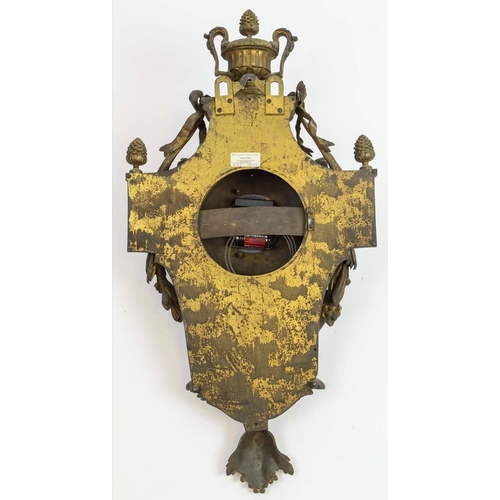 3 - CARTEL CLOCK, Louis XVI style, bronze ormolu, with urn finial, enamel dial inscribed Cockspur London... 