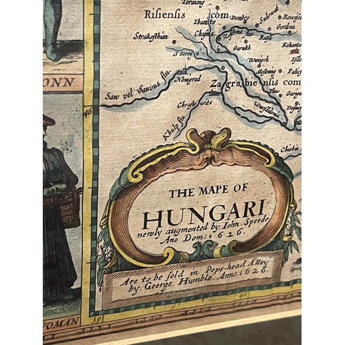 33 - JOHN SPEED (1551-1629) 'The Map of Hungary', newly augumented by John Speed Ano Dom: 1626, 40cm x 52... 