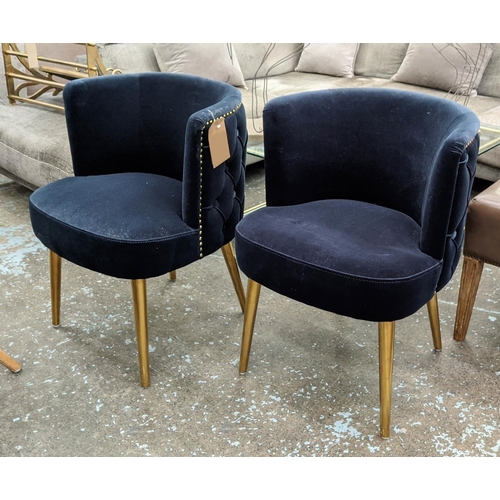 346 - TUB ARMCHAIRS, a pair, 59cm x 59cm x 76cm, 1950s Italian style, blue velvet with buttoned exterior. ... 