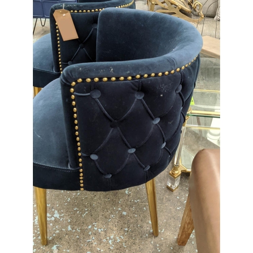 346 - TUB ARMCHAIRS, a pair, 59cm x 59cm x 76cm, 1950s Italian style, blue velvet with buttoned exterior. ... 