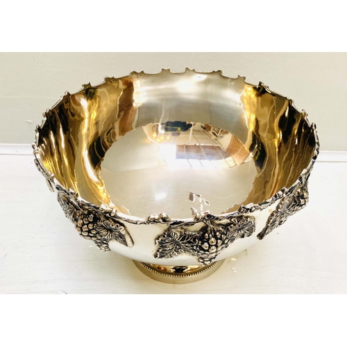 350 - CHAMPAGNE BATH, 25cm H x 37cm Diam., polished metal, with grape vine detail.