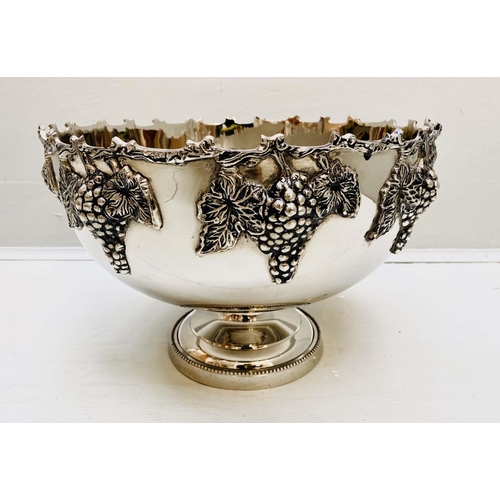 350 - CHAMPAGNE BATH, 25cm H x 37cm Diam., polished metal, with grape vine detail.