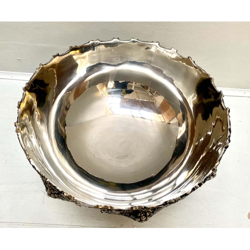 350 - CHAMPAGNE BATH, 25cm H x 37cm Diam., polished metal, with grape vine detail.