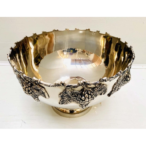 350 - CHAMPAGNE BATH, 25cm H x 37cm Diam., polished metal, with grape vine detail.