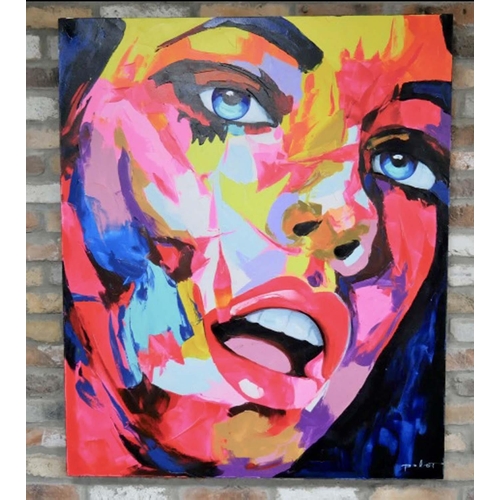 351 - CONTEMPORARY SCHOOL, 120cm x 100cm, untitled portrait, acrylic on canvas.