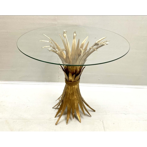 352 - MAISON JANSEN STYLE SIDE TABLE, 60cm H x 70cm diam., wheat sheaf base with glass top.