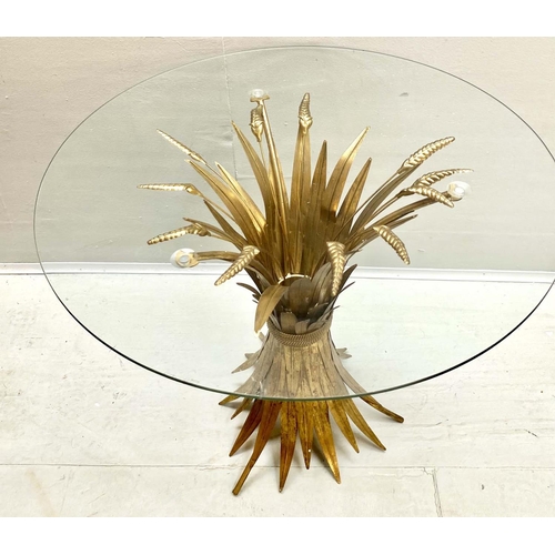 352 - MAISON JANSEN STYLE SIDE TABLE, 60cm H x 70cm diam., wheat sheaf base with glass top.