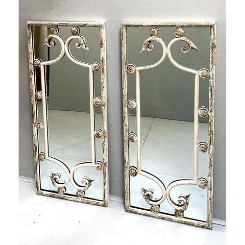 353 - ARCHITECTURAL WALL MIRRORS, pair, 111cm H x 48cm W, Italian style, aged frames. (2)